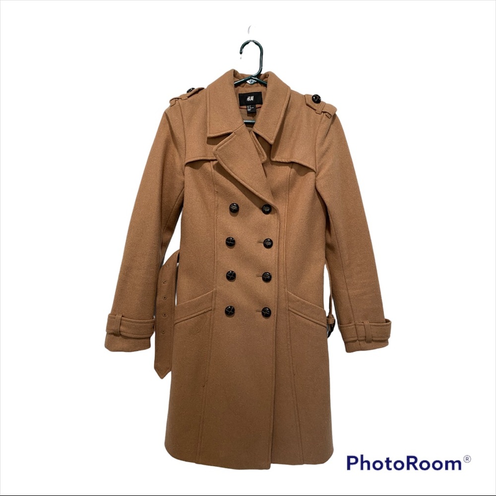 H&M Double-breasted Wool Coat Studio Collection Light Brown Size 2